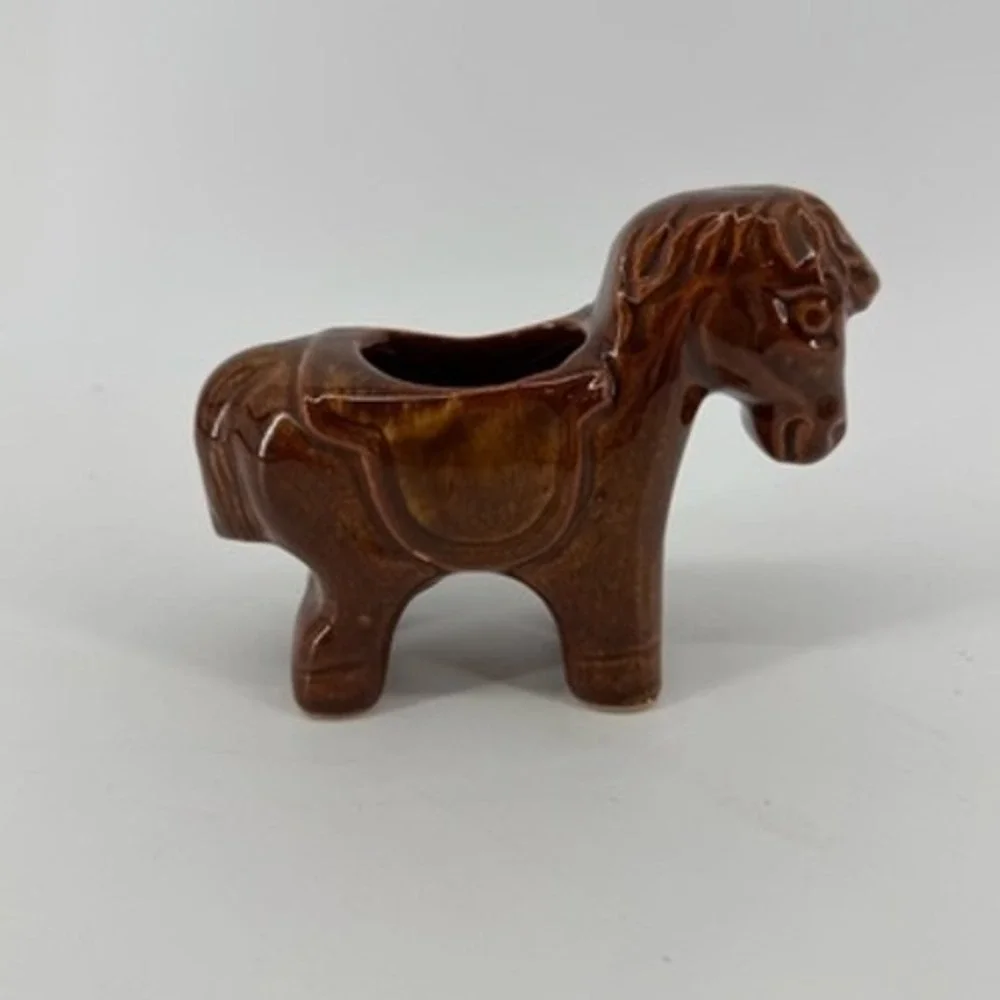 Vintage Brown Drip Glaze Ceramic Horse Figurine Mini Planter Toothpick Holder 4